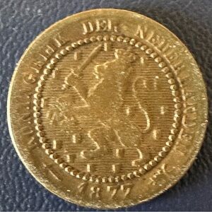 1877 Netherlands 1 Cent Coin Dutch Bronze Vintage European Antique Coin